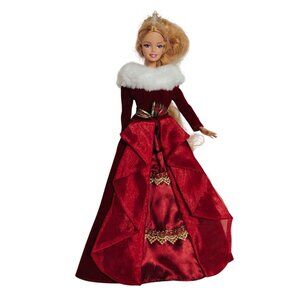 Holiday Barbie 1999 Sp Ed Doll Red Velvet Gown White Faux Fur Trim & Gold Accent
